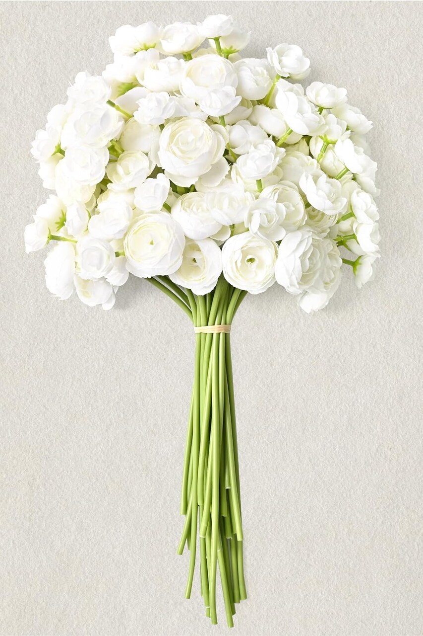 18 PCS White Ranunculus Artificial Flowers – 14" Faux Peonies for DIY Wedding Bouquets, Home Decor, Bridal Shower Centerpieces, Silk Real-Touch Faux Flowers